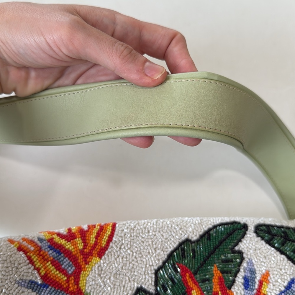 Staud Bird of Paradise Beaded Shoulder Bag Bead White Green Tropical Floral - Picture 4 of 11